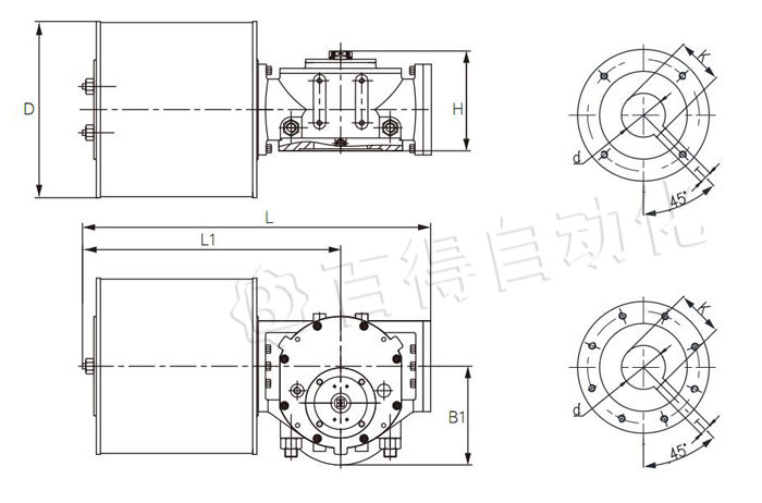 G型氣動(dòng)執(zhí)行器雙作用安裝尺寸圖