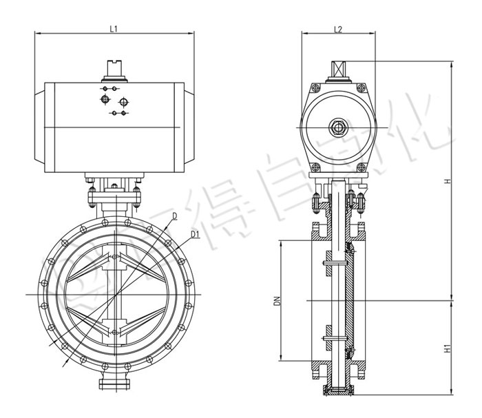 氣動硬密封蝶閥安裝尺寸圖